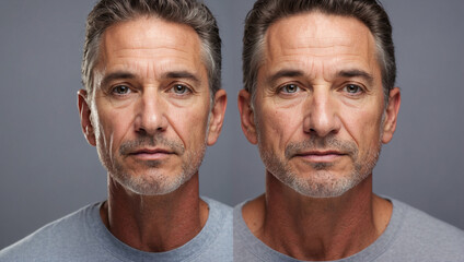 Fototapeta premium Man Posing Before and After Facelift