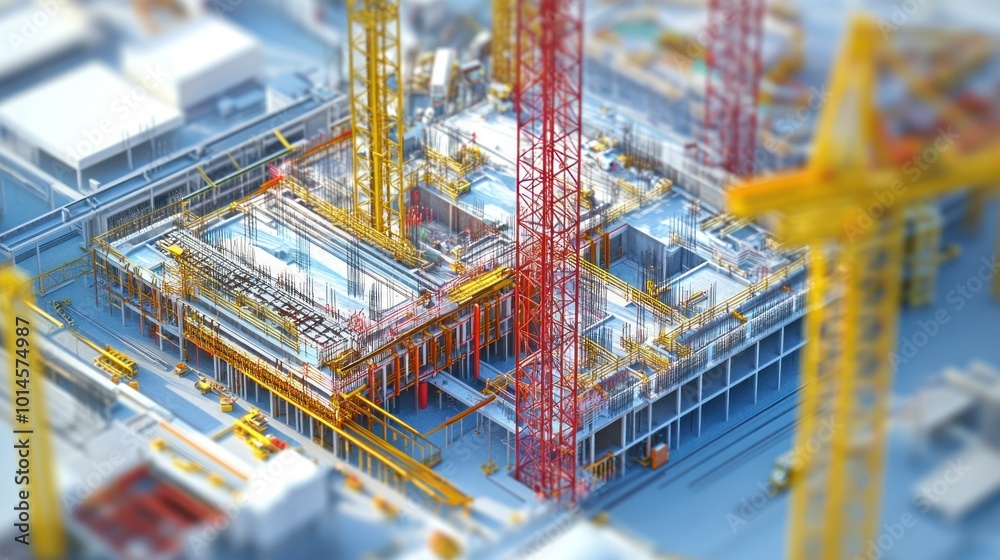 Poster Construction Site with Cranes and Concrete Framework