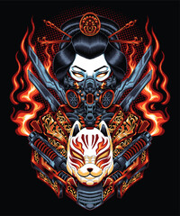 Geisha Mask Japanese Culture Illustration Design