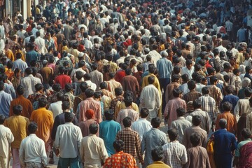 Large crowd walking in busy city street