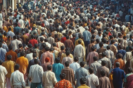 Large crowd walking in busy city street