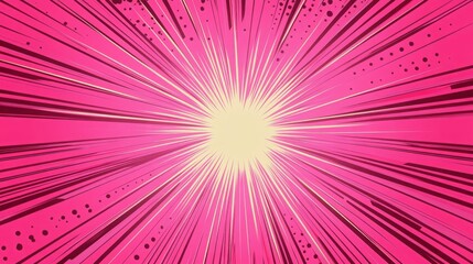 Obraz premium Comic pop art cartoon starburst pink background, dotted texture and explosion effect or sunburst, halftone gradient, fun and exciting anime template frame