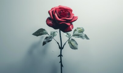 Single red rose, white background, 4K hyperrealistic photo