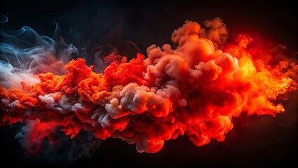 A fiery, abstract smoke plume, with vibrant orange and red hues, dances across the black canvas, leaving a trail of swirling, wispy trails in its wake.