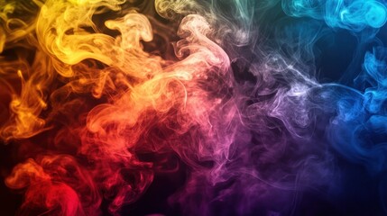 Abstract Swirling Smoke in Vibrant Colors against a Black Background