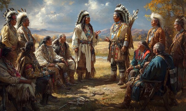Native American tribesmen in council