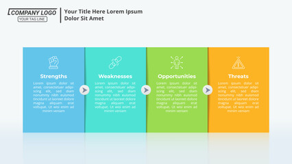 SWOT Analysis Infographic With 4 Steps and Editable Text for Business Structure, Subsidiary, and Business line.