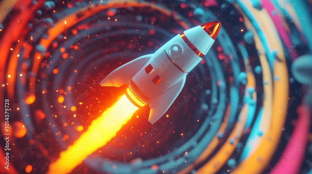 Aufkleber a rocket propels upward, leaving a bright trail of flames as it navigates through a swirling vortex 