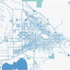 Map of Hemet in California in a professional blue style. Contains layered vector with roads water, parks, etc.