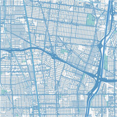 Map of Lynwood in California in a professional blue style. Contains layered vector with roads water, parks, etc.
