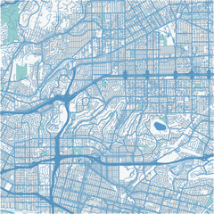 Map of Monterey Park in California in a professional blue style. Contains layered vector with roads water, parks, etc.