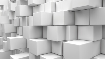 A close-up view of a textured wall made of white 3D cubes, creating a modern and minimalist aesthetic.