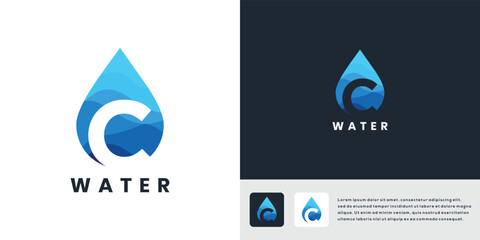 Water letter C logo design template