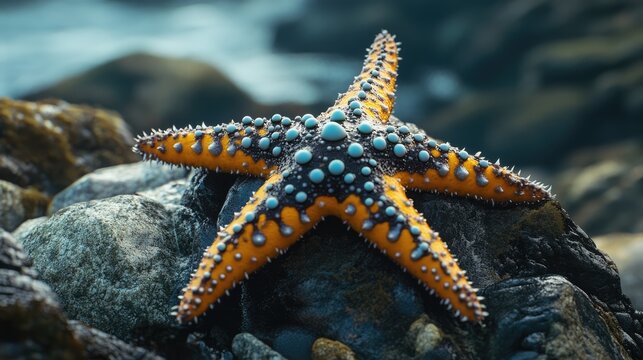 A close-up of unique patterns and colors against a backdrop of rocky ocean floor, highlighting its adaptation to the marine environment