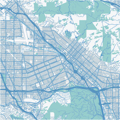 Map of Burbank in California in a professional blue style. Contains layered vector with roads water, parks, etc.