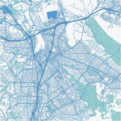 Map of Concord in California in a professional blue style. Contains layered vector with roads water, parks, etc.