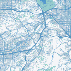 Map of Diamond Bar in California in a professional blue style. Contains layered vector with roads water, parks, etc.