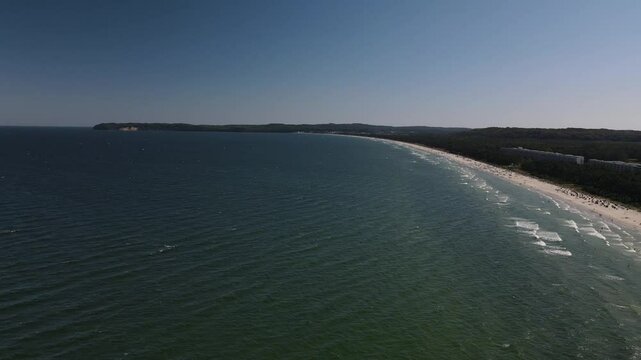 Aerial view across the KDF Prora Baltic white sand Beach 