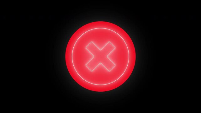 Neon red wrong icon with looping animation	