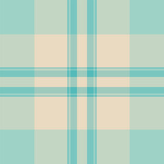 Colorful seamless fabric plaid, scratch texture check textile. Christmas ornament tartan vector background pattern in light and pale teal colors.