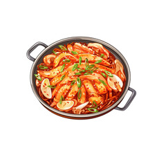 Spicy kimchi, green herbs, garlic, and sesame seeds are on the plate. Ideal for Asian cuisine recipes, cooking blogs, and culinary presentations. Generative AI