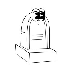 Doodle cute character illustration tombstone sticker outline