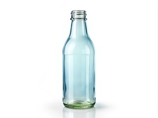 This empty glass bottle stands alone against a white backdrop, ideal for product photography. Perfect for mockups and