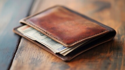 Brown Leather Wallet with Cash.