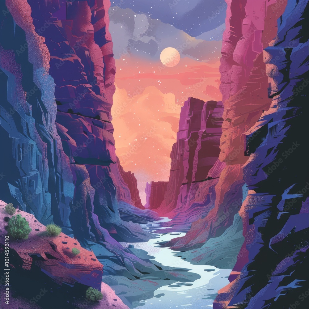 Wall mural Lofi design featuring back view of a canyon.