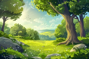 Fototapeta premium Meticulously hand-drawn realistic cartoon background.