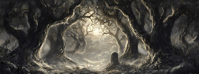 Fototapeta premium Moonlit Ancient Forest Mystery