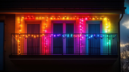 Fototapeta premium A vibrant display of colorful string lights creating a joyful ambiance for outdoor celebrations.