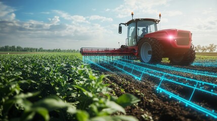 Fototapeta premium Smart Agriculture with a Tractor in a Field.