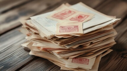 Stack of Old Letters with Stamps.