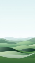 Fototapeta premium A serene landscape with soft rolling green hills against a pale blue sky, perfect for nature and relaxation themes.