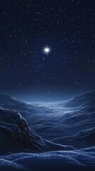 Fototapeta premium A serene night sky illuminates a tranquil landscape, featuring stars twinkling above a soft, snowy terrain.