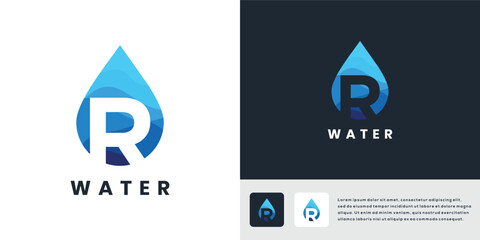 Water letter R logo design template