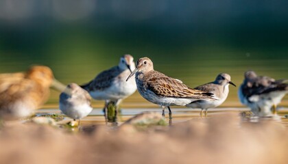 Fototapeta premium Dunlin (Calidris alpina) feeding in Kabaklı pond in Diyarbakır.