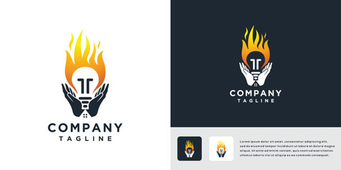 fire hand vector logo design illustration. icon logo hand with fire