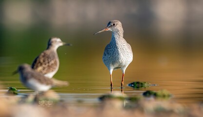 Common Redshank (Tringa totanus) is a migratory bird that feeds on worms and molluscs in wetlands in Asia, Europe, America and Africa.