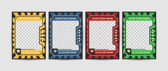 Set of trading frames for game sports card template, Four sports card templates for customization with team and player names
