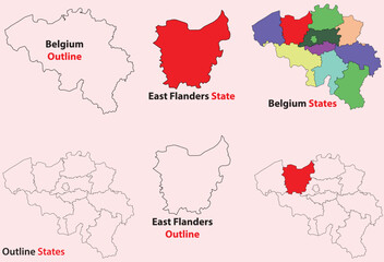 Obraz premium East Flanders map vector of Belgium, East Flanders line map, East Flanders with city map, East Flanders outline map