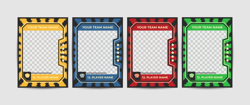 Set of trading frames for game sports card template, Four sports card templates for customization with team and player names