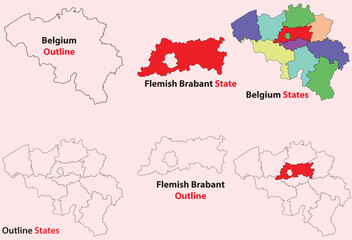 Obraz premium Flemish Brabant map vector of Belgium, Flemish Brabant line map, Flemish Brabant with city map, Flemish Brabant outline map