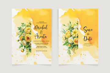 Premium wedding invitation template set with elegant brown leaves decoration. Botanic card design concept
