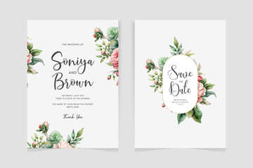 Premium wedding invitation template set with elegant brown leaves decoration. Botanic card design concept