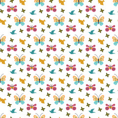 Birds And Butterflies Seamless Vector Pattern Design