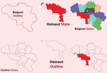 Hainaut map vector of Belgium, Hainaut line map, Hainaut with city map, Hainaut outline map