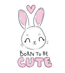 Hand Drawn Cute Bunny background. Print design rabbit. Children Print on t-shirt. Vector