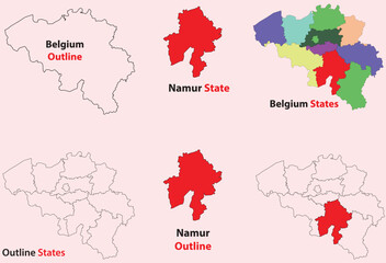 Namur map vector of Belgium, Namur line map, Namur with city map, Namur outline map